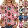 Women's Fashion Casual Round Neck Three-quarter Sleeve Christmas Print T-shirt Top