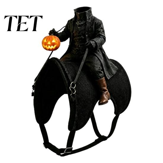 Comfortable Pet Costume Accessory Headless Horseman Cat Costume, Halloween 3D Funny Rider Outfit with Pumpkin Cute Dog Clothes for Party Lantern,