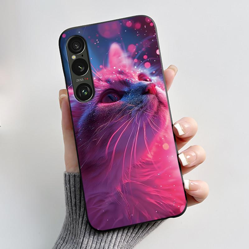 Для Sony Xperia 1 VI VII Чехол Эстетичный Милый Кот Астронавт Мягкий Силикон Черная ТПУ Задняя Крышка Тонкий Ударопрочный Корпус Fundas