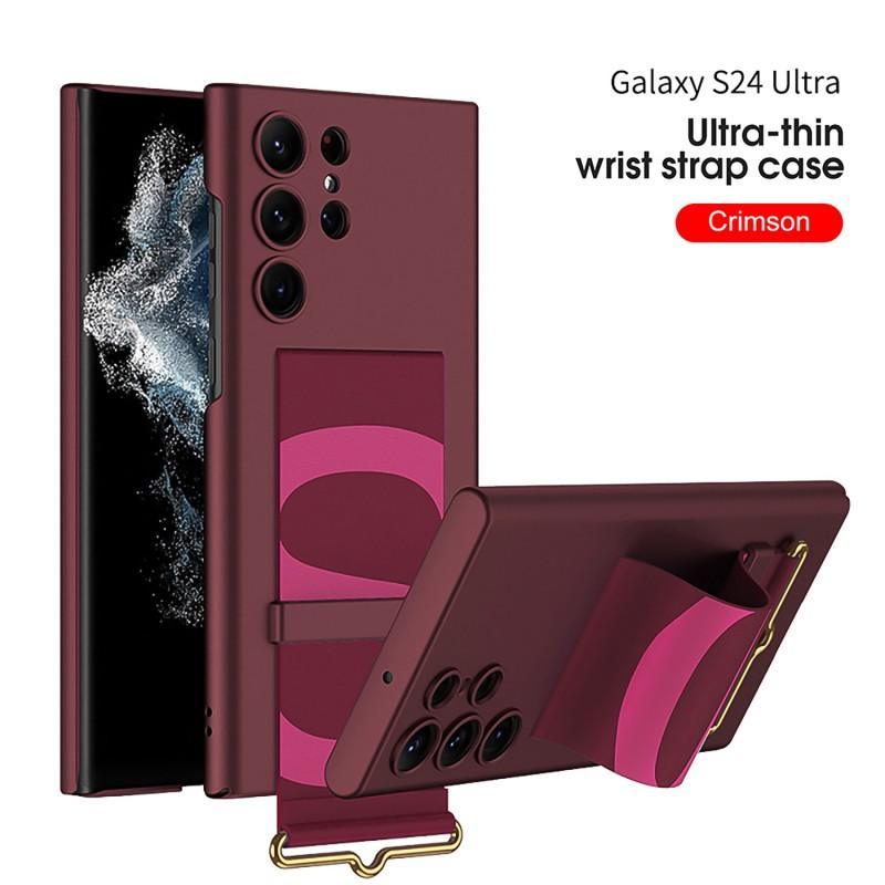 Ultra Thin Phone Case With Wrist Strap Kickstand Galaxy S24 S23 Series Shockproof PC Cover