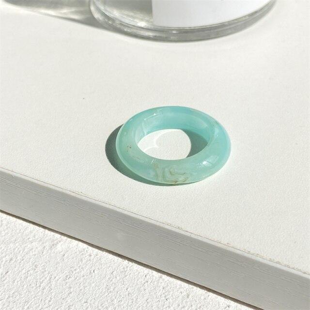 Ins Aesthetic, 5 шт./компл., синий цвет, тема, гипербола, толстые акриловые кольца из смолы, набор для женщин, девчачьи модные кольца для вечеринок «сделай сам», ювелирные изделия