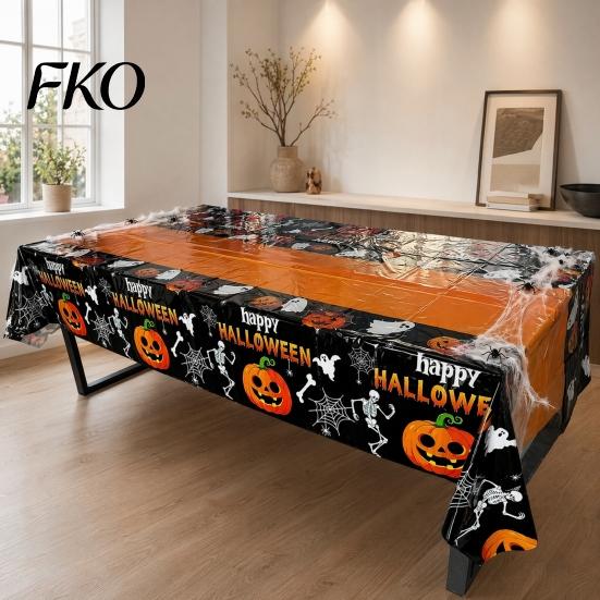 Spooky Tablecloth Happy Halloween Disposable Tablecloth, Pumpkin Ghost Skeleton Waterproof Table Cover for Kitchen Dining Room, Party Supplies