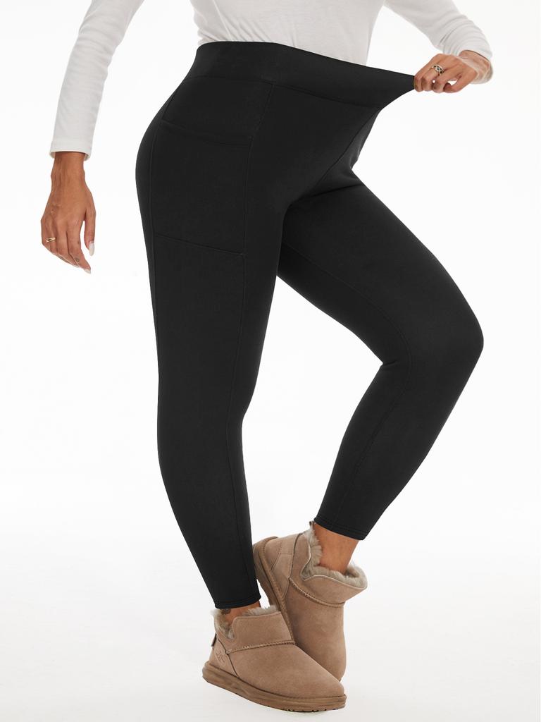Plus-size Thickened Fleece-lined Leggings High-waisted with Pockets Women's Autumn/winter Outerwear Tight-fitting Warm Leggings