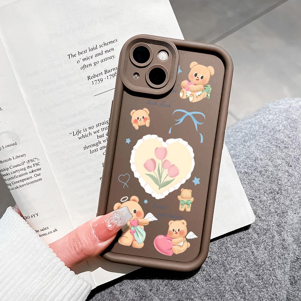 For Realme 11 11x 12x 12 Pro C21 C30 C33 C35 C65 OPPO A18 A38 A60 A96 Reno 10 11 12 Pro Cartoon Flower Bear Pattern Soft Silicone Phone Case