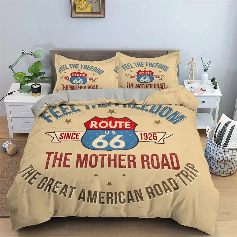 3D print Route 66 Bedding Set Luxury Duvet Cover Pillowcase Gift for Student Adult 2/3pcs set Single/Double/Queen Large Size