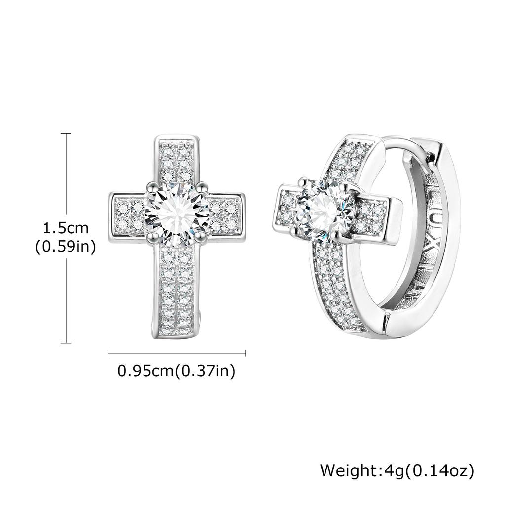Cross Hoop Earrings for Men Boys,Hip Hop Big Zircon Huggies Earrings,Cool Rap Trendy Jewelry Gifts