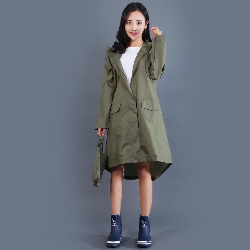 Women's Long-Length Cute Raincoat - Lightweight, Waterproof, Breathable Poncho for Hiking and Japanese Fashion Style.