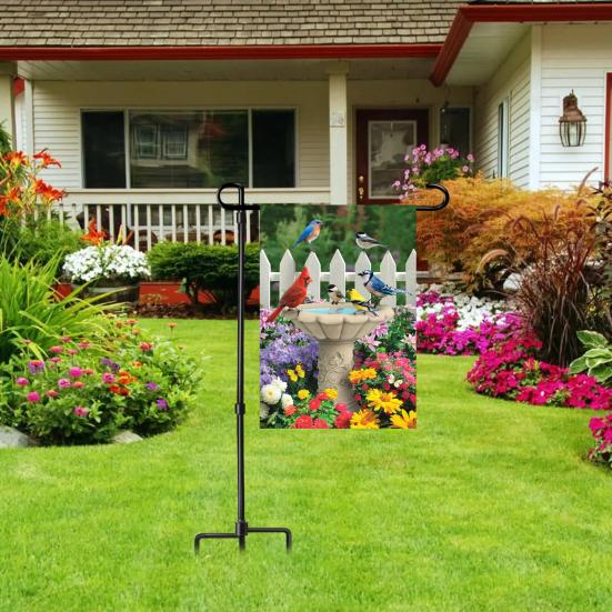 Подставка для садового флага с 5-зубчатым основанием Сверхпрочный погодоустойчивый металл Уличный двор Патио 12x18 дюймов Держатель для флагштока с пастушьим крюком