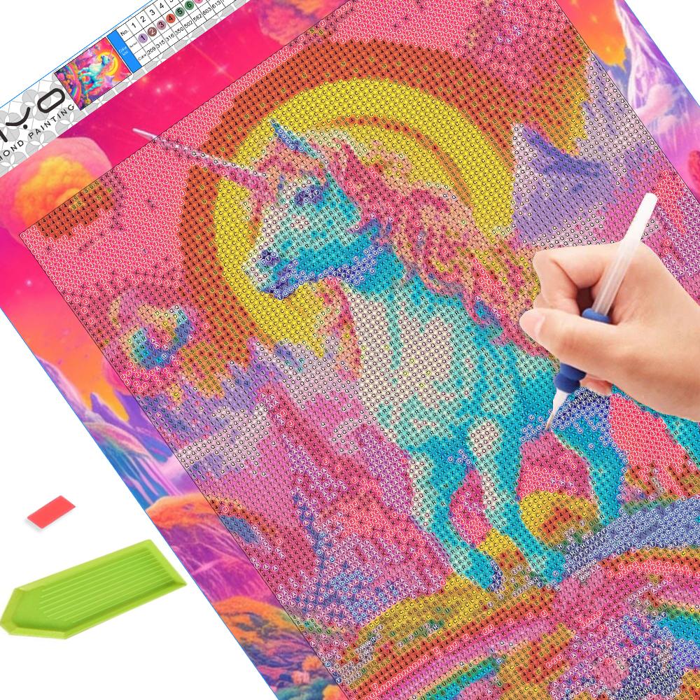 FIYO 11,8x16,73 в алмазной живописи, полная круглая дрель, красочный единорог, круглая алмазная живопись, ручная работа, сделай сам, алмазная мозаика, картина, украшение для дома