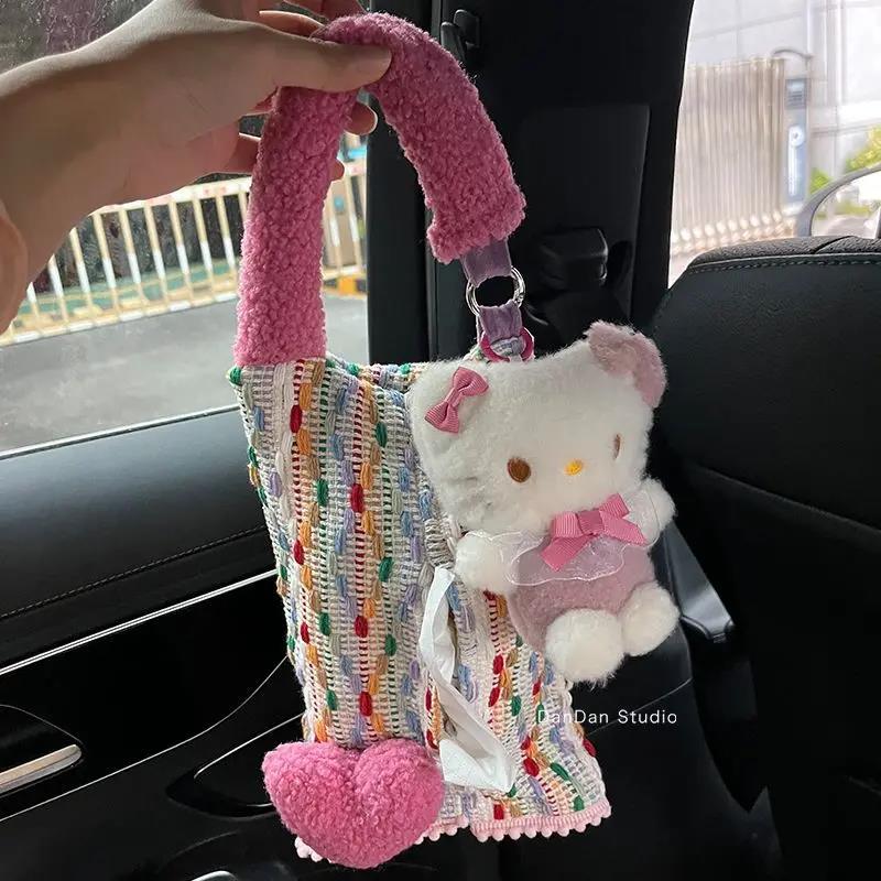 Car Tissue Box Holder Heart Pattern Car Napkin Holder Tissue Dispenser Soft Car Organization Accessories Tissue Paper Holder