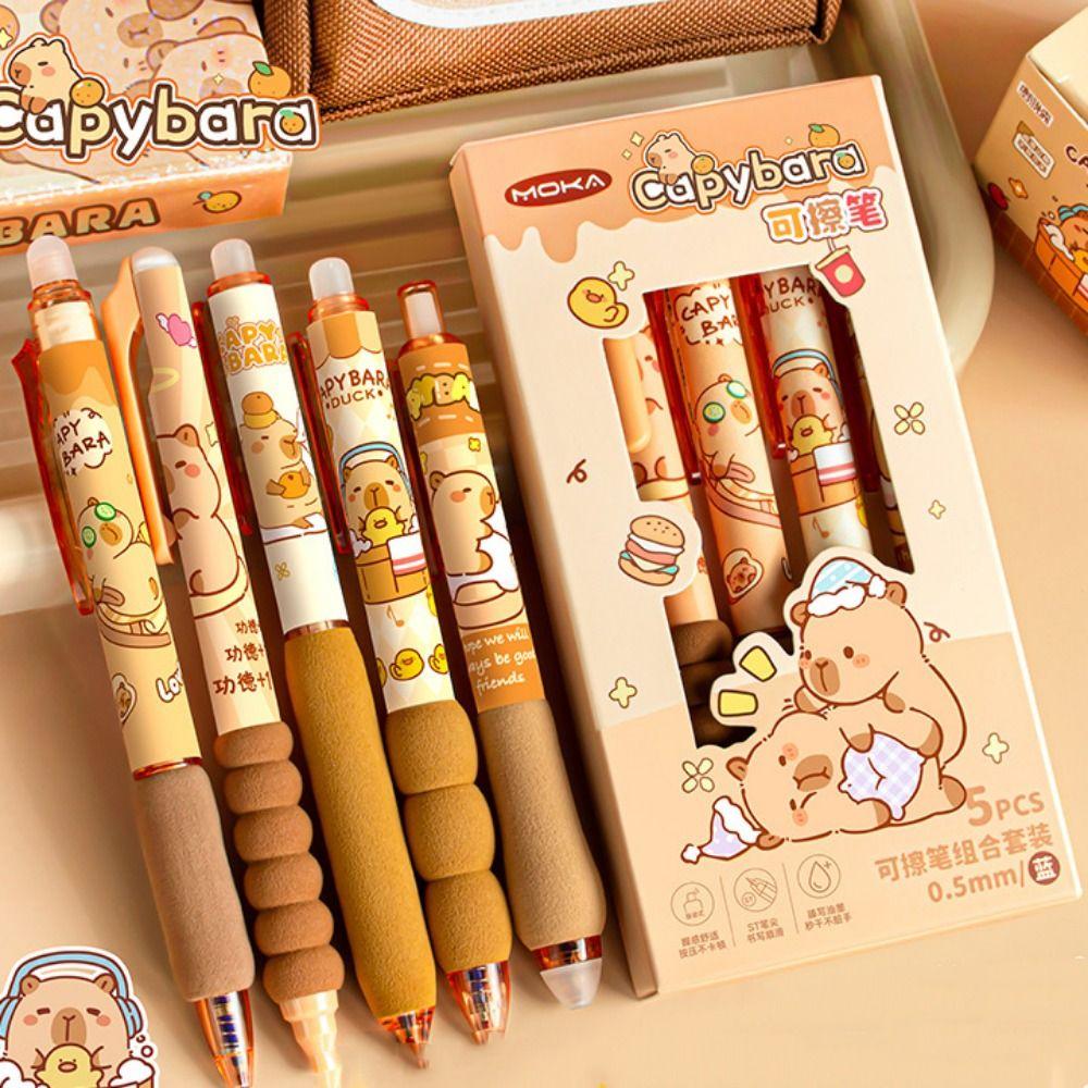 5pcs INS Erasable Pens 0.5mm Neutral Pen Cartoon Erasable Gel Pen Writing Supplies