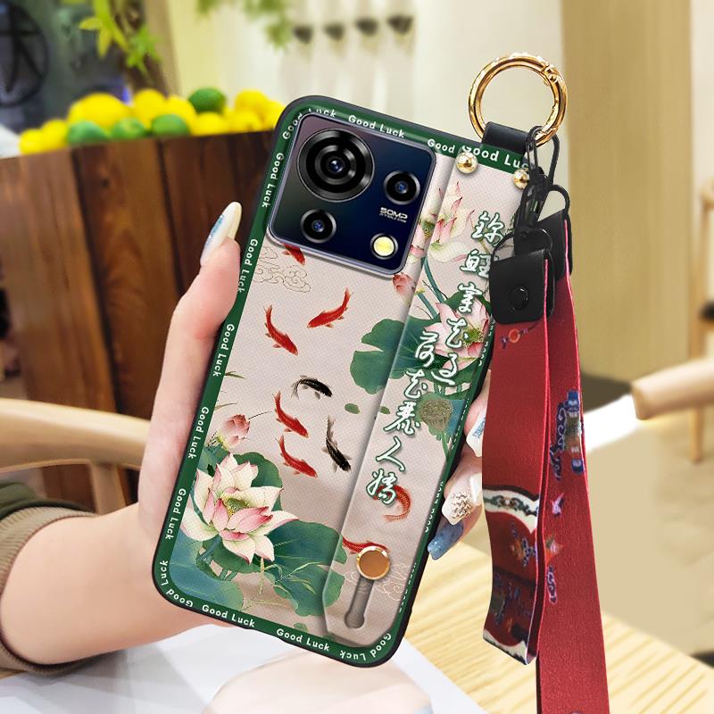 Protective Soft case Phone Case For ZTE Blade V50 Vita Fashion For Mom Shockproof Wristband Elderly lady Wrist Strap