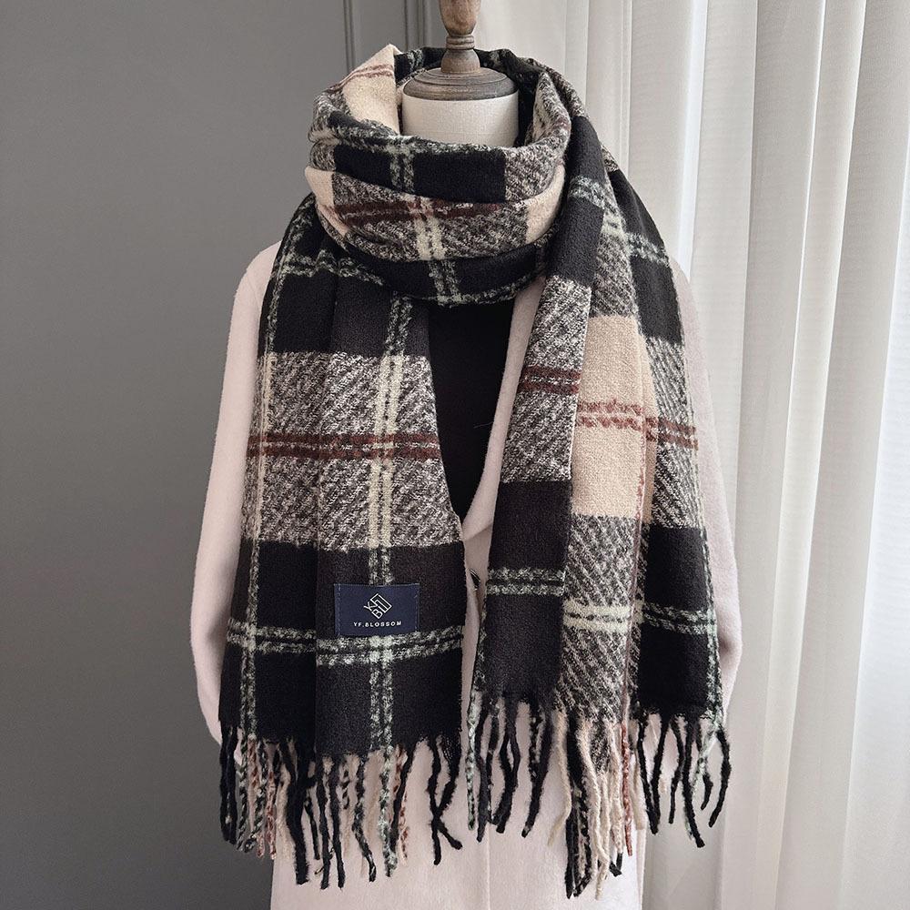 Цветная клетка квадратная кисточка имитация кашемира шарф женский зимний теплый модный верхний платок шарф
