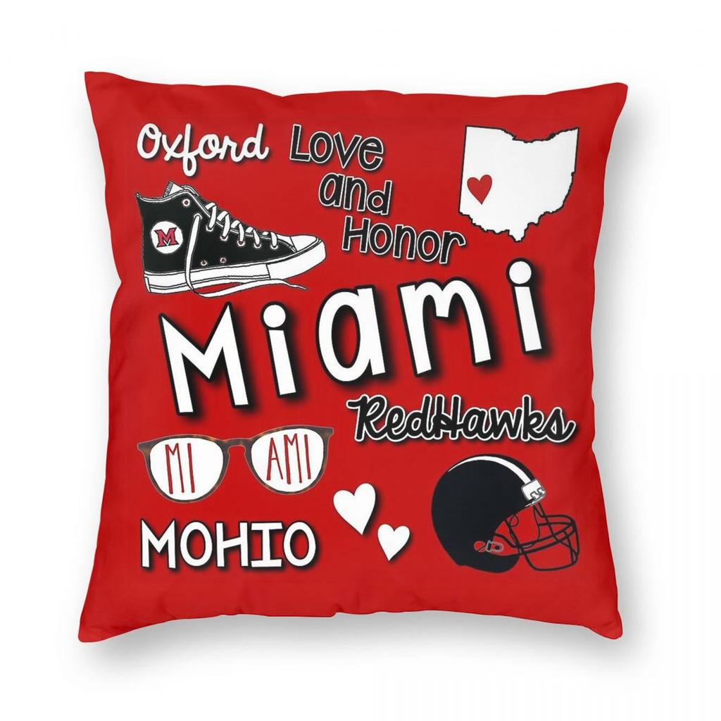 Miami University Of Ohio Pillowcase Polyester Linen Velvet Pattern Zip Decorative Pillow Case Sofa Seater Cushion Case Wholesale
