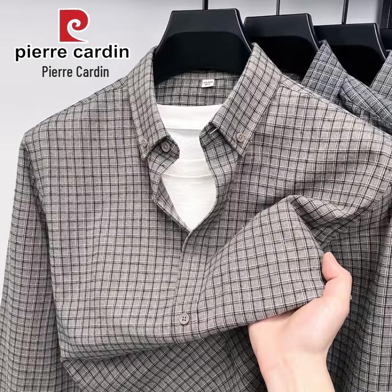 Pierre Cardin Мужская клетчатая хлопковая рубашка с длинным рукавом