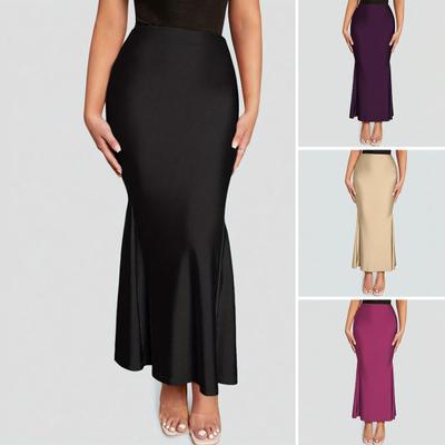 Женская юбка макси с высокой талией и запахом на бедрах, однотонная юбка-рыбий хвост, утягивающая