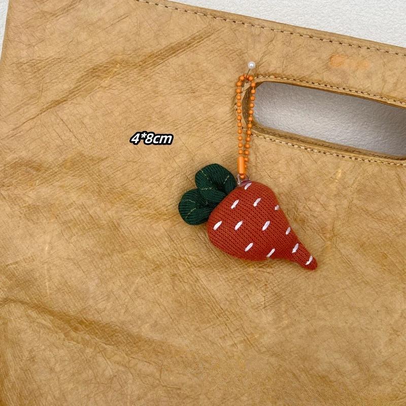 Kawaii Кролик Ткань Кукла Брелки Мягкая игрушка Кролик Редиска с цепочкой из бисера Детские забавные брелки