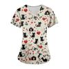 Women's Animal Print Loose V-Neck Pocket Short Sleeve  Uniform  Uniform