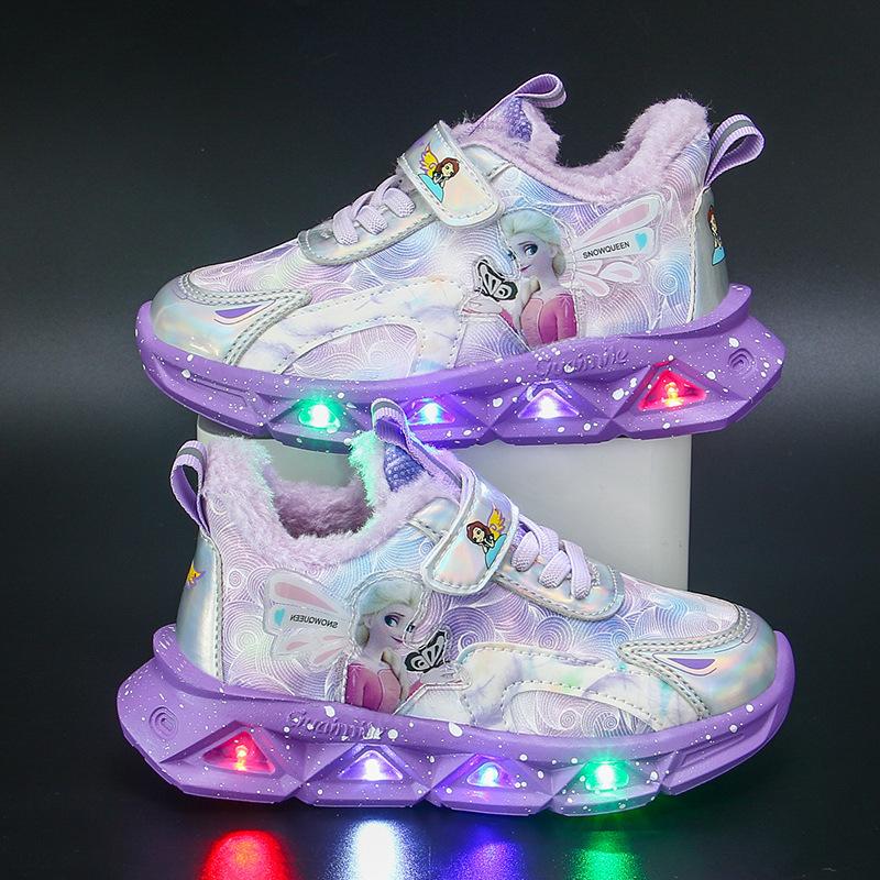 Кроссовки принцессы Эльзы для девочек, обувь для детей среднего и маленького возраста, ажурная сетка, дышащая, легкая, мягкая подошва, модная обувь для девочек