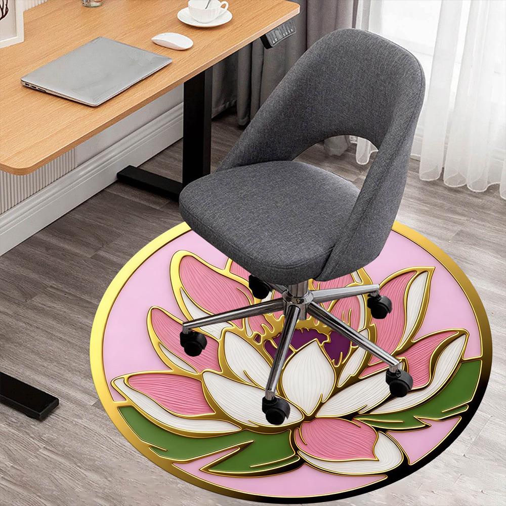 1pc Lotus Flower Round Chair mat office Area Rug - Non-Slip, Floor Mat for Office, Bedroom, Ideal home decor gift p0105069
