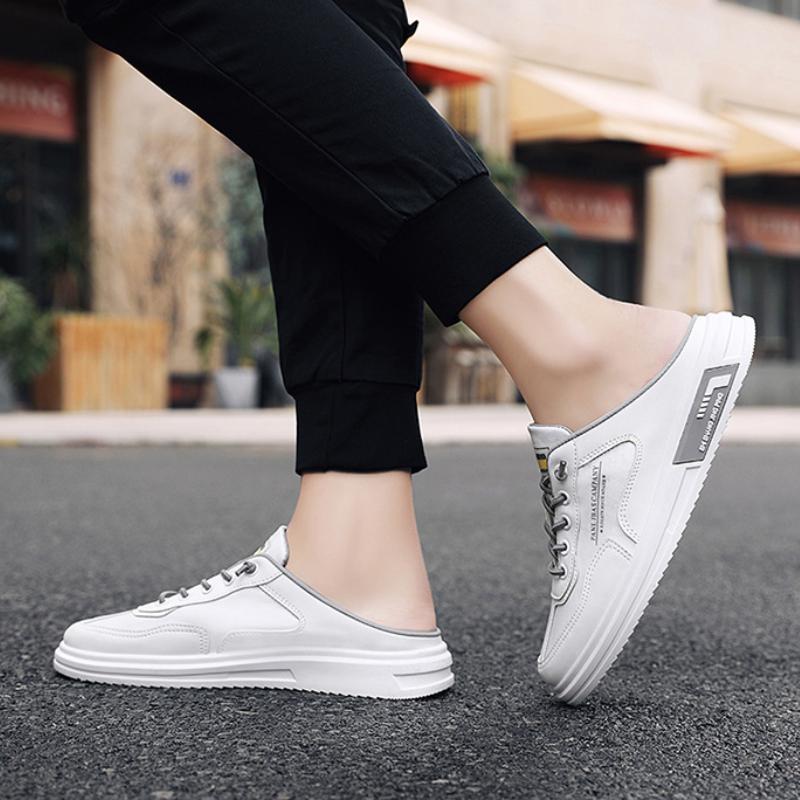 Летняя мужская повседневная обувь на плоской подошве, дышащая модная мужская обувь-полушлепанцы, уличная парусиновая обувь, сандалии на мягкой подошве, черные