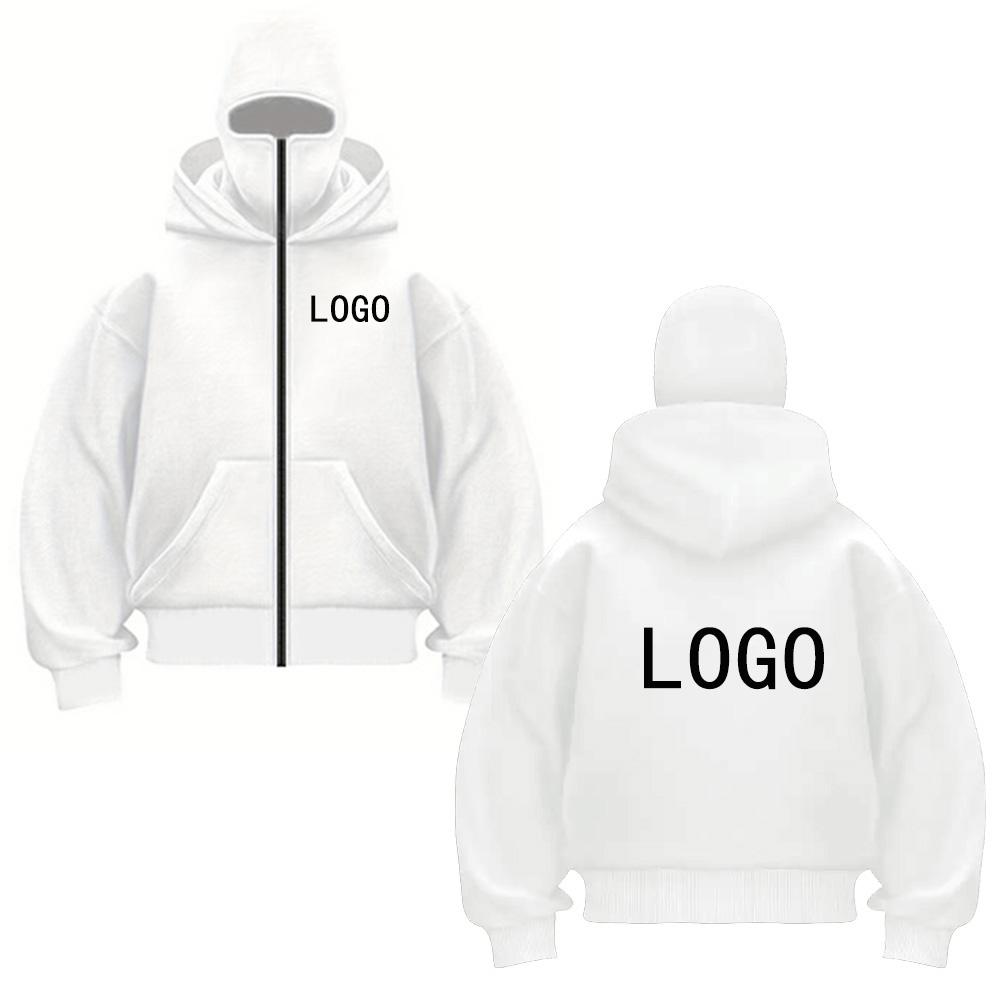 DIY04 Street Statement Hoodies Insulated Double-hooded Sweatshirts Trendy Masked Zip-up Sweatshirts
