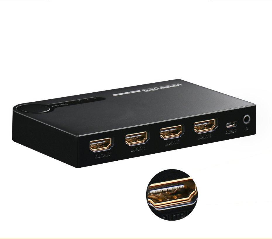 Ugreen 3-Port HDMI Switch Splitter - 4K 3D, 7.5 Gbps Speed, 36-bit Color Depth, Black (Model 40234)