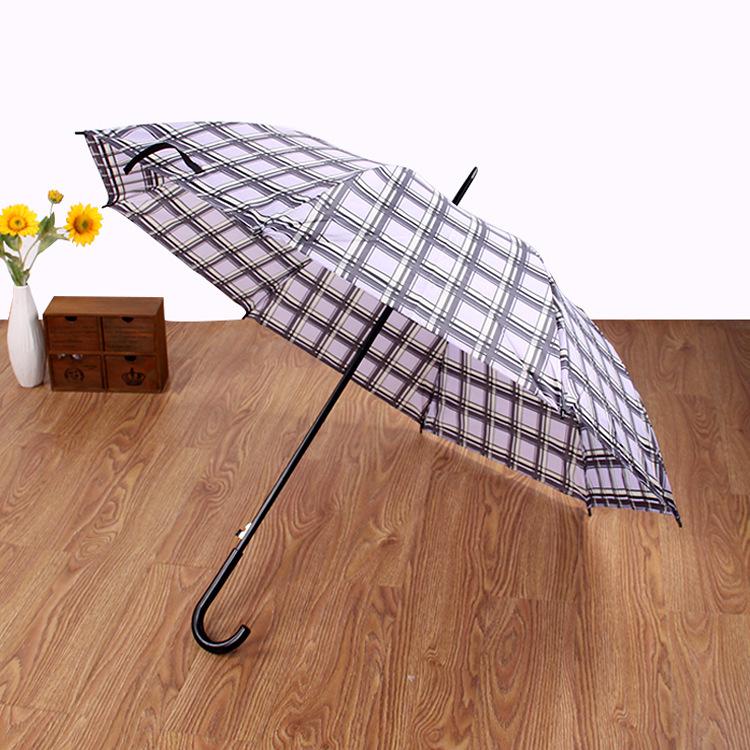 Classic Business Plaid Striped Umbrella with Long J-Hook Handle