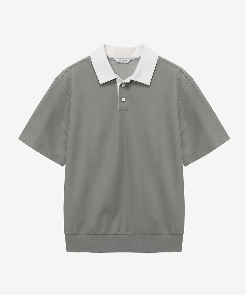 MINDBRIDGE Waffle Texture Color Block Semi-Over Collar T-Shirt - 2 Colors