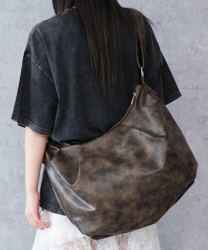 WEGO Tuck Design Big Shoulder Size Brown Bag, Gift, Simple, Women's, F,