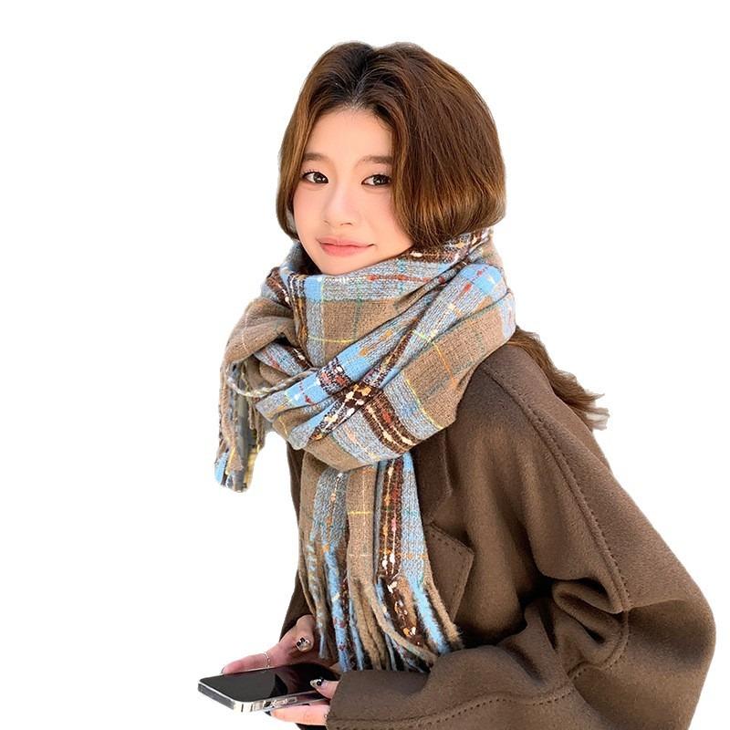 25 Thermal Scarves, High-end Girls, Sweet and Cute Imitation Cashmere Versatile Plaid Scarves
