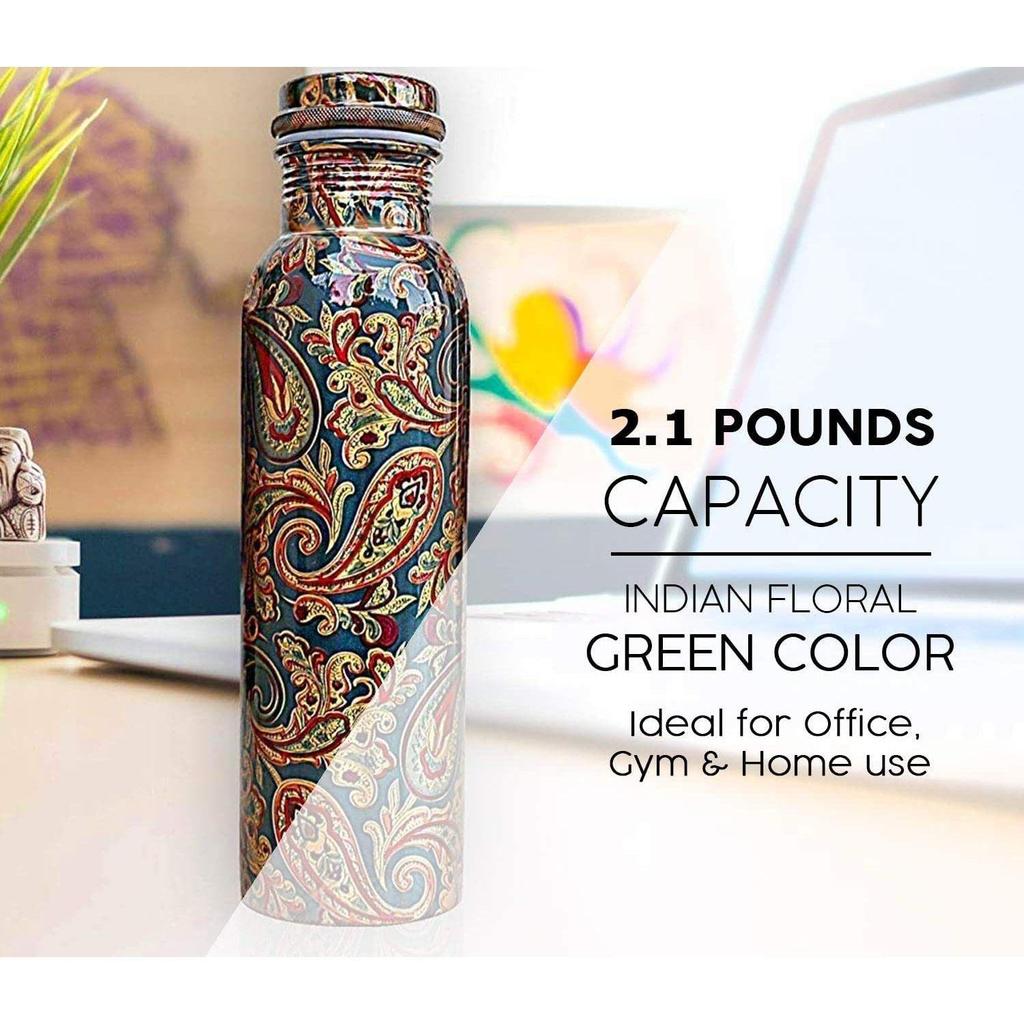 Water Bottle with Advanced Leak Proof Protection and Joint Less, Ayurveda and Yoga Health Benefits. (1000ml, 1Unit) With Lacqure Coating (Pack of 1)