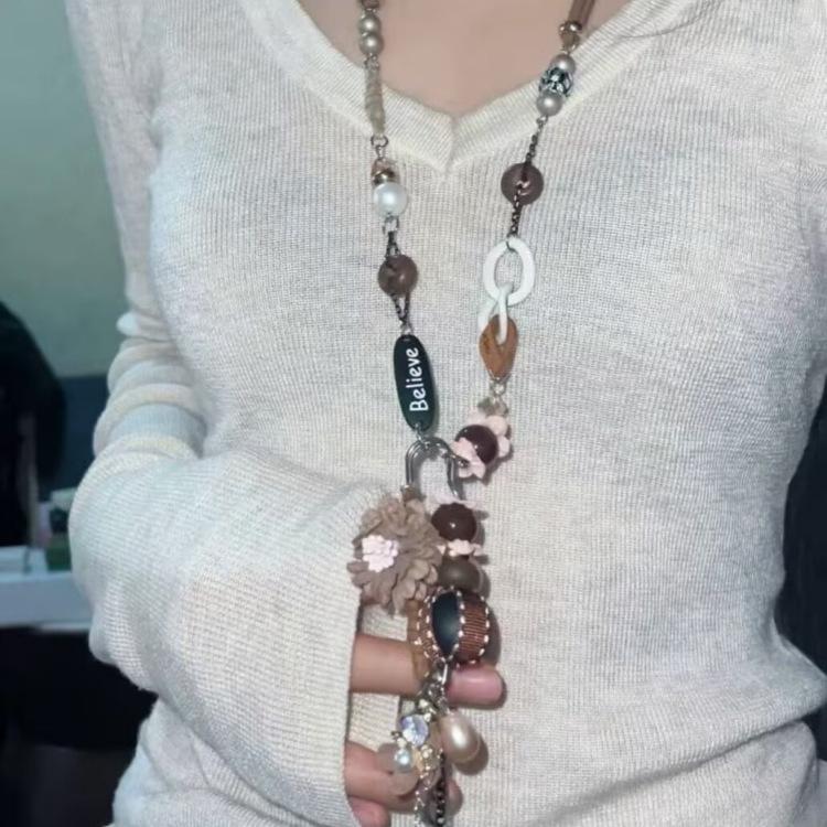 Деревянные бусины-смайлики опаловые рисовые бусины смола хрустальное ожерелье ретро нишевая цепочка на ключицу универсальные высококлассные украшения женщины