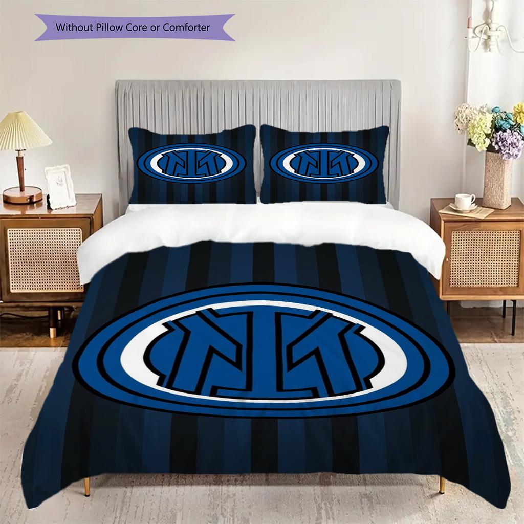 Inter Milan Stripes Emblem Three-piece set (1 * duvet cover + 2 * pillowcase, without core) Christmas birthday gift Duvet cover and pillowcase