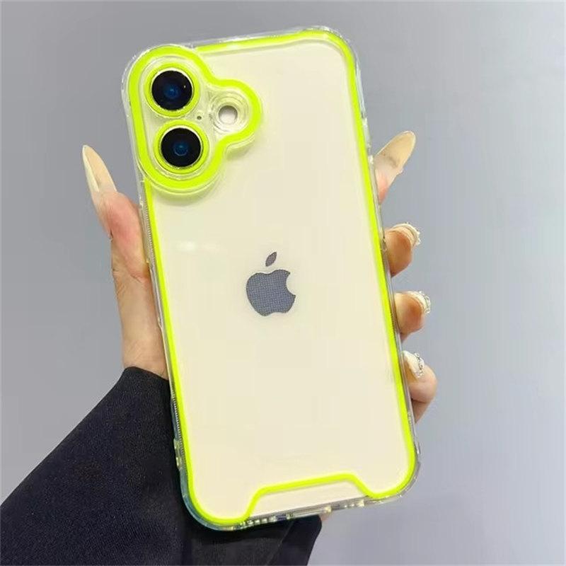 Светящийся неоновый флуоресцентный прозрачный чехол для iPhone 16 Pro Max 15 14 13 12 11 XR XS X Защита камеры Мягкий противоударный чехол