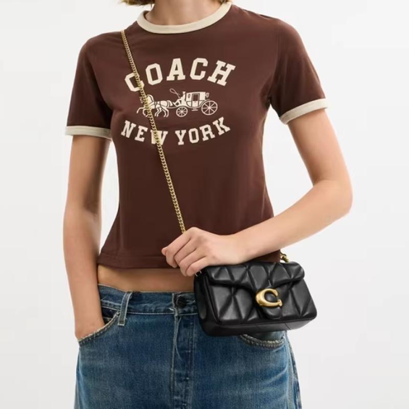 Coach Tabby 19 Quilted Detail Chain Gold Hardware Leather Shoulder Bag Small Women shoulder bag Black CBH23-B4BK