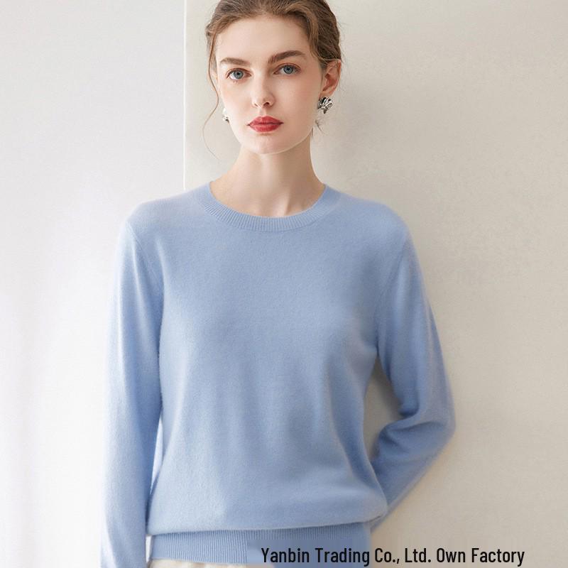 Pure Cashmere Women's Loose Round Neck Pullover Sweater for Autumn and Winter