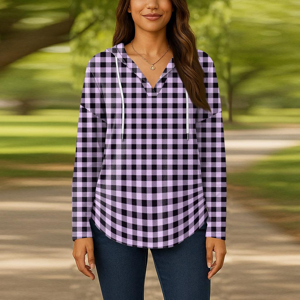 Женские модные толстовки с капюшоном V-образным вырезом с длинным рукавом и цветочным принтом на шнурке, повседневные свободные пуловеры