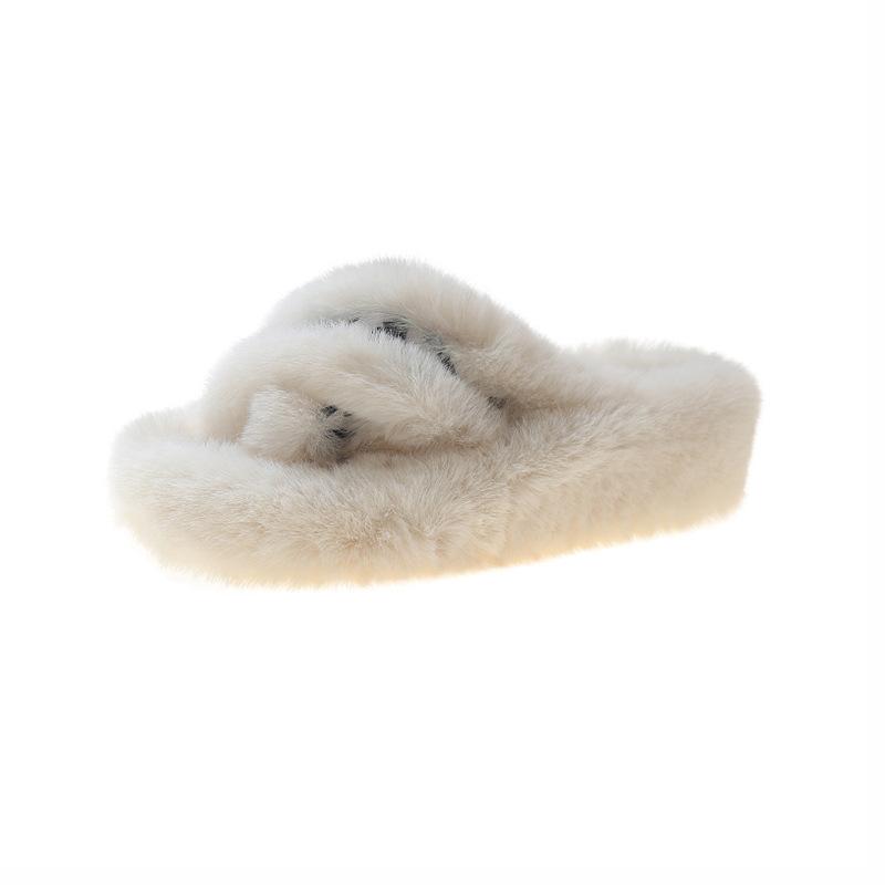 Модные меховые тапочки с толстым дном, женские перекрещивающиеся ремешки, модная домашняя одежда, шлепанцы с круглым носком, женские туфли на платформе