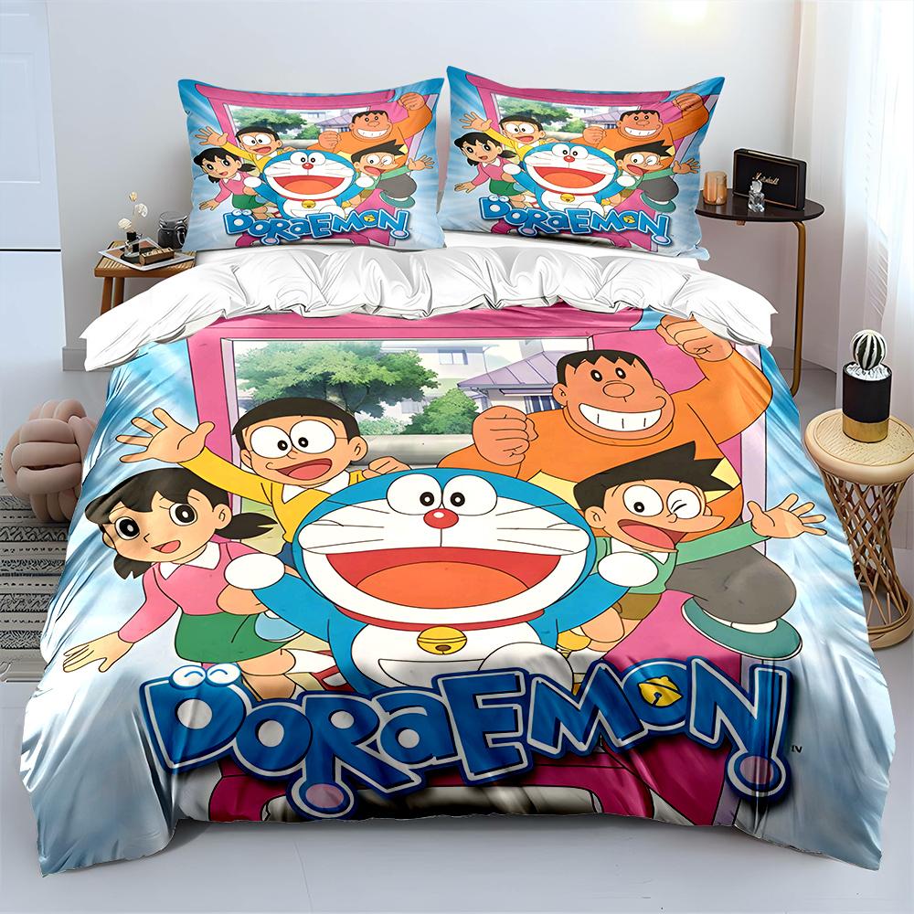 D-Doraemon with Friends Printed Bedding Set for Kids Boys Girls New 3d Printed Bed Cover Duvet Cover Pillow Case Bedroom Decor