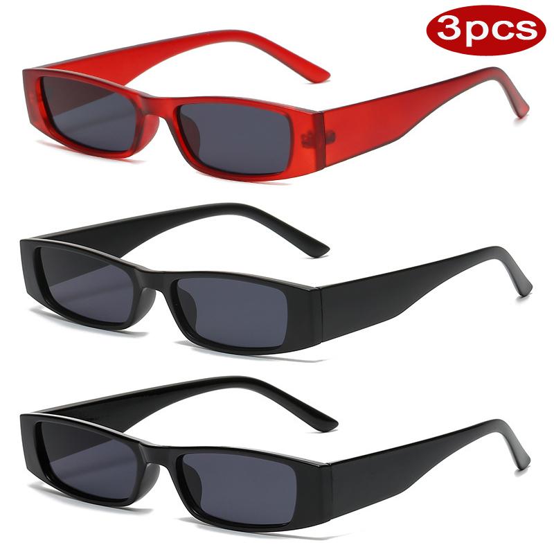 Protective Glasses 3pcs New Women Narrow Frame Square Frame Sun Glasses Simple Style UV400 Shades Black Lens Sunglasses