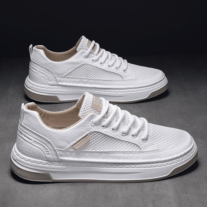 Men's shoes 2025 new explosion summer breathable deodorant mesh hollow mesh small white board shoes men's sports and leisure network