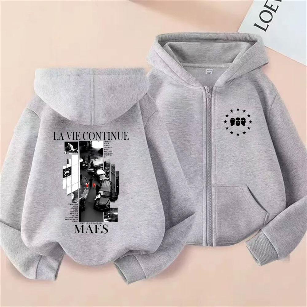 Rapper Maes La Vie Continue Album Graphic Zipper Hoodie Men Women Hip Hop Fashion Pop Music Hoodies Male Vintage Zip Up Jacket