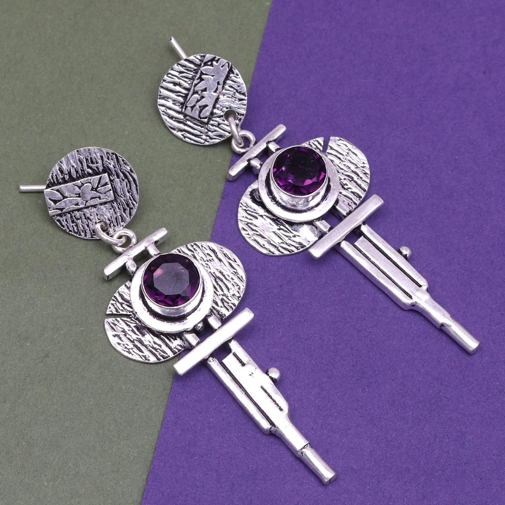Серьги из серебра 925 пробы с аметистом и драгоценными камнями, серьги ручной работы, фиолетовые