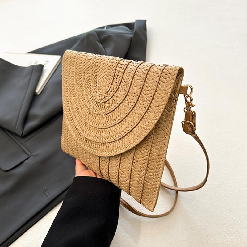 Summer Travel Beach Bag Straw Woven Clutch Bag Fashion Designer Crossbody Shoulder Bag for Women Handbag Ladies Wrist Wicker Bag