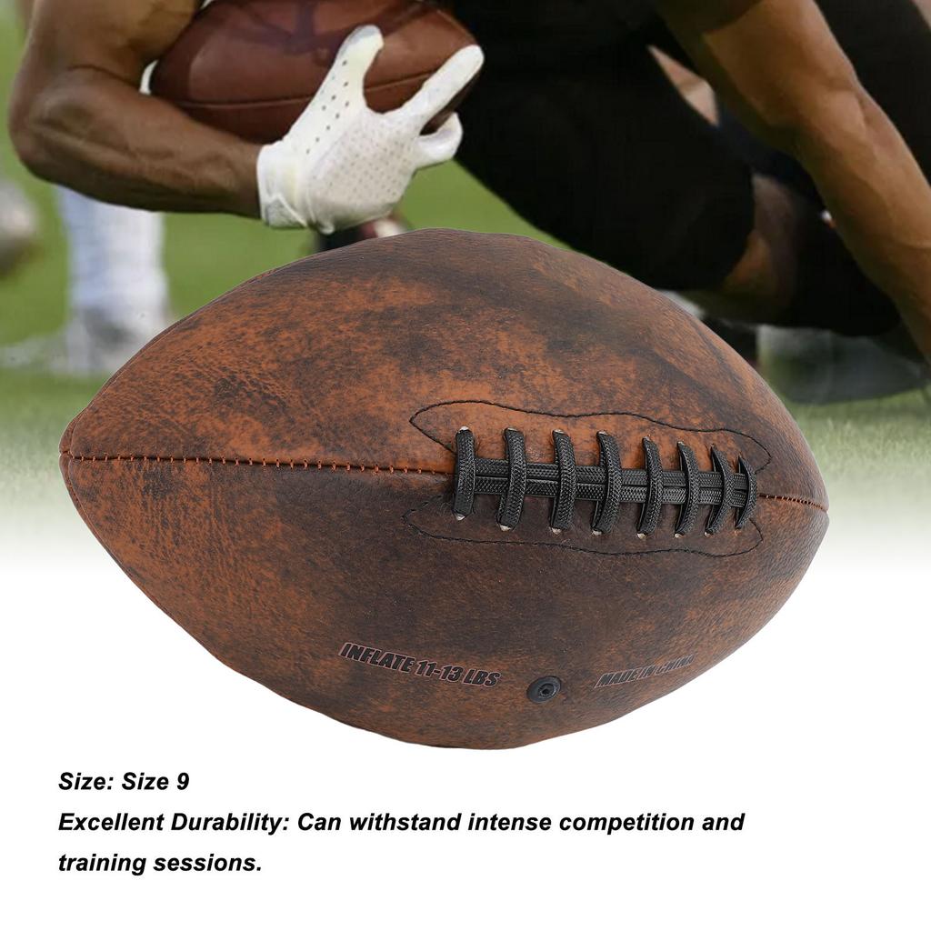 Тренировочный футбол, размер 9, мяч для регби, искусственная кожа, удобная ручка, винтажный дизайн, прочный спортивный футбол для игрового матча