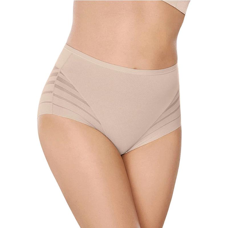 Women's High-Waist Transparent Striped Mesh Briefs - Comfortable Ice Silk, Plus Size