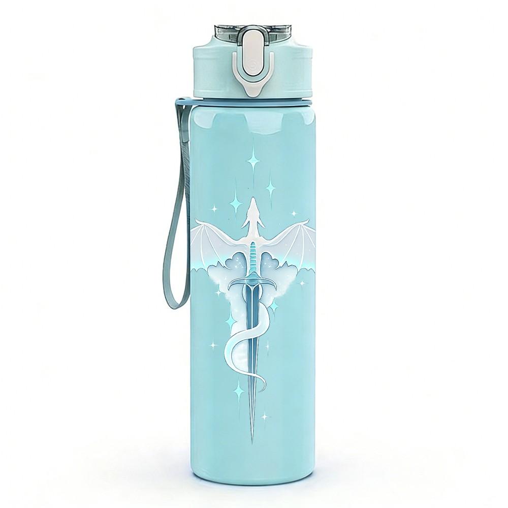 1PC Ice Crystal Sword Fantasy Element Print 750ml Color Plastic Sports Water Bottle Leakproof Flip Straw Lid Suitable for Sports Office Home Use