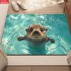Playful Otter Doormat Cute Face Peeking Through Turquoise Water Ripples Adorable Entry Mat For Bathroom Or Pet Lover Home