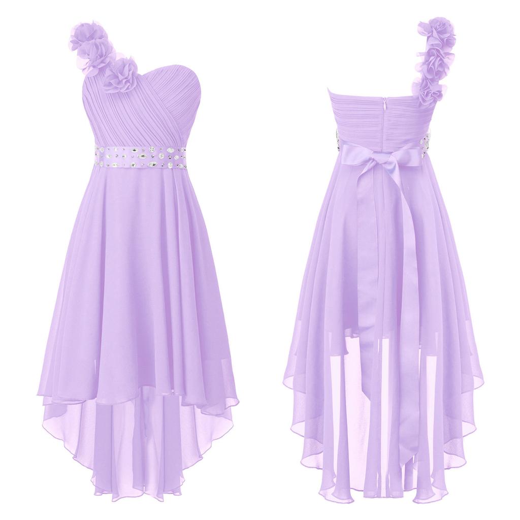 Шифоновое свадебное платье подружки невесты на одно плечо с цветами и асимметричным подолом, пышное бальное платье для выпускного вечера